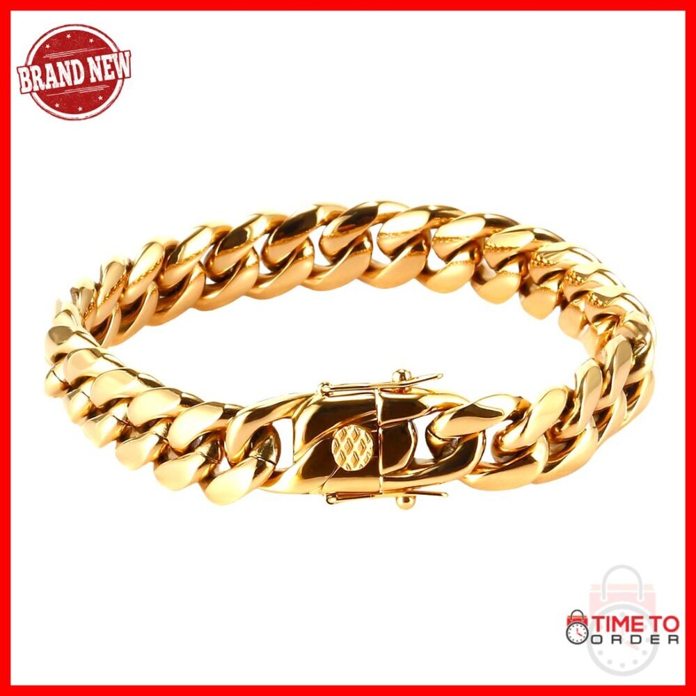 18K Gold Miami Cuban Chain Bracelet 8.5 Inch Unisex Luxury Gift